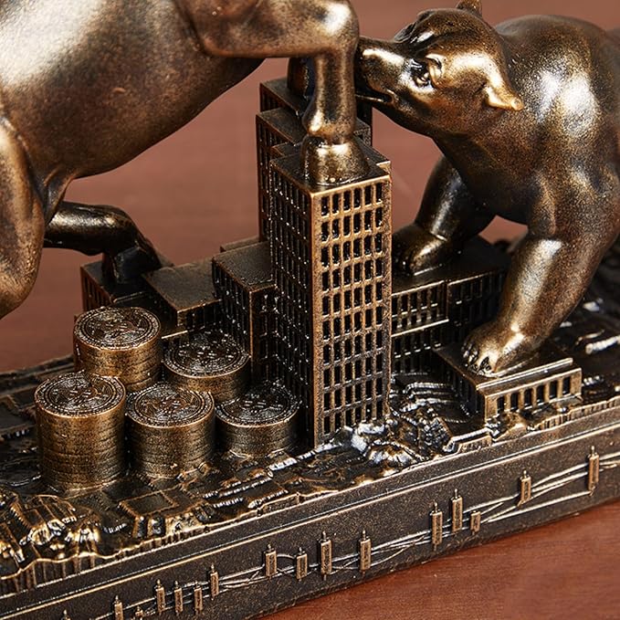 AETVRNI Bull and Bear Statue Wall Street Bull Statue - Ideal Stock Market Gift for Men Office Decoration Wall Street Bull Vs Bear Home Décor Stock Market,Bronze