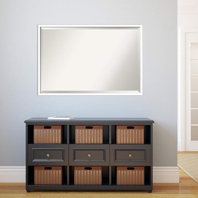 Amanti Art White Wall Mirror 25x37 Svelte White Rectangle Bathroom Mirror for Wall Decor Living Room, Large Modern Wood Frame, Hangs Horizonally and Vertically, Bathroom Decor, Beveled Edge