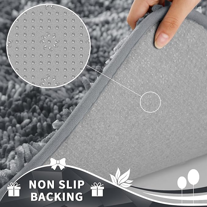 Yimobra Toilet Rugs U Shaped Washable, Extra Thick Soft Absorbent Chenille Contour Bathroom Rugs for Toilet 24x20 Inch, Quick Dry Non Slip Toilet Mat for Bath Floor, Silver