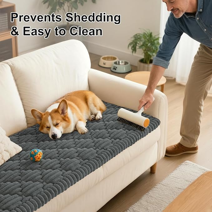 Smiry Pet Couch Cover for Dogs Washable, Non-Slip Fuzzy Couch Covers for 3 Cushion Sofa Pet Friendly, Soft Thick Furniture Protector Sofa Slipcover Mat for Dogs (Dark Grey, 27.6" x 70.9")