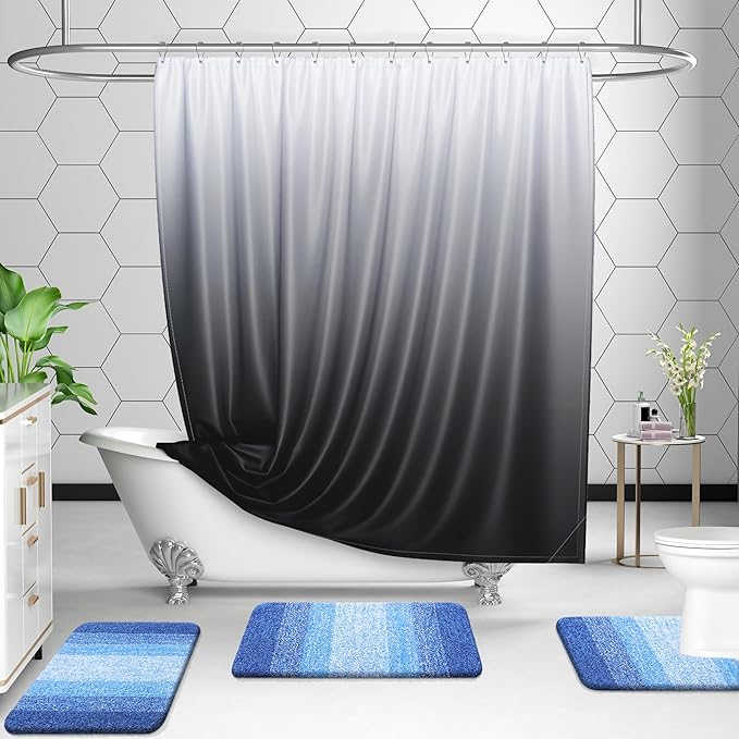 OLANLY Bathroom Rug Set 2 Piece, Soft Absorbent Microfiber Bath Mats and U-Shaped Contour Toilet Rug, Non-Slip, Machine Wash Dry, Shaggy Bath Mats for Bathroom (30"x20"+24"x20", Light Royal Blue)