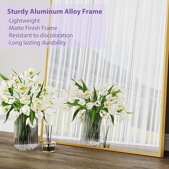 Full Length Mirror, 83"x44" Floor Mirror Freestanding, Oversized Floor Standing Full Body Mirror with Stand for Bedroom, Hanging Mounted for Living Room Cloakroom, Gold, Rect