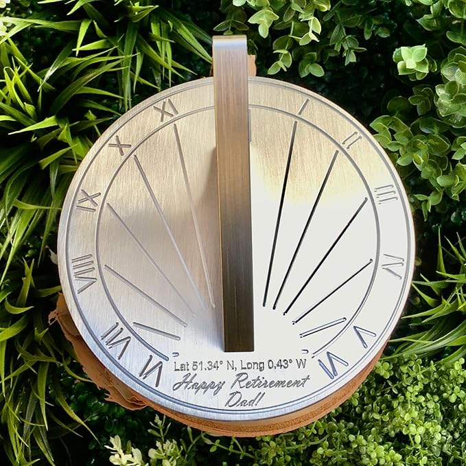 Retiremement Gift Sundial Custom Engraved - Unqiue for Your Location Retiremement Gift for Men or Women - 65th Birthday Celebration Gift - Gift for Collegue, Friend or Family (6 inch)
