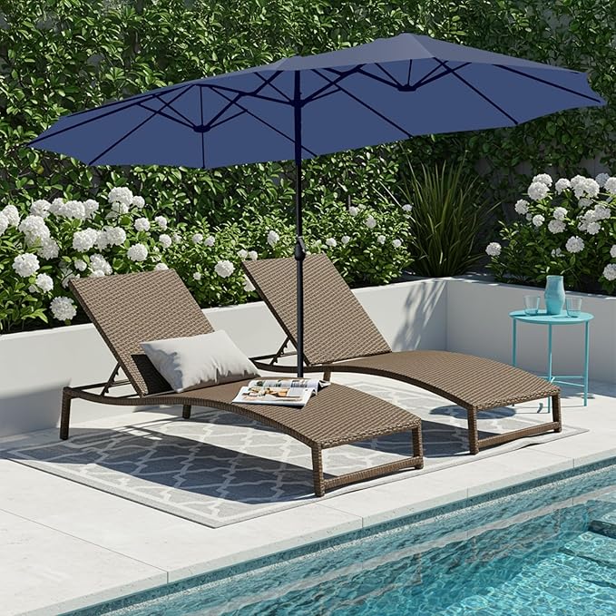 15ft Large Patio Umbrellas with Base Included, Outdoor Double-Sided Rectangle Market Umbrella with Stand, Outside Umbrellas for Poolside Lawn Backyard