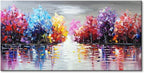 Large Hand Painted Purple Abstract Textured Tree Wall Art Lake Landscape Oil Painting on Canvas