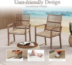 Aluminum Outdoor Patio Dining Chairs - Imitation Rope Vine Chair Ergonomic Backrest Design Detachable Seat Cushion Soft and Breathable Garden Porch Light Brown Set of 8