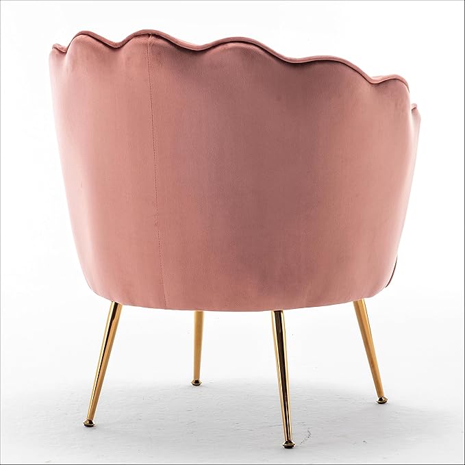 Velvet Barrel Accent Chair with Scalloped Silhouette and Gold Metal Legs, Decorative Piece Suitable for Traditional, Modern, and Contemporary Spaces, Rose