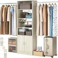 8FT Closet System, 96 Inch Closet Organizer System with Hanging Rods, Heavy Duty Clothing Rack with Cabinet, Walk In Mounted Closet System, Built-In Clothes Garment Rack, Oak
