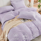 HYMOKEGE Lavender Twin Comforter Set Seersucker 5 Pieces, All Season Luxury Bed in a Bag for Bedroom, Bedding Set with Comforters, Sheets, Pillowcase & Shams