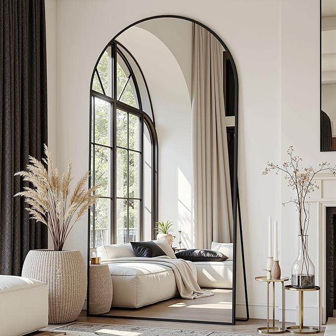 Suidia Arched Full Length Mirror, 78"x38" Floor Mirror Freestanding, Floor Standing Full Body Mirror with Stand for Bedroom, Hanging Leaning Mounted for Living Room Cloakroom, Black