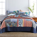 Secgo Queen Comforter Set for Bed - 100% Cotton Quilts Queen Size, Navy, Bohemia Bedspreads (90 * 98 Inch) with 2 Pillow Shams, Patchwork Reversible Lightweight Bedding