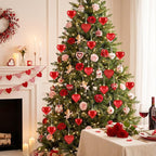 XmasExp Heart Ornaments for Christmas Tree Decorations Set of 24 Heart Shaped Bauble Perfect for Valentine's Day Wedding Anniversaries and Party Supplies (Dark Red)