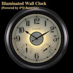 CLXEAST Illuminated Indoor Outdoor Clocks Waterproof 18 inch with Smart Night Light Sensor,Large Wall Clock with Thermometer & Hygrometer,Oil Rubbed Bronze Black,House Warming Gifts New Home