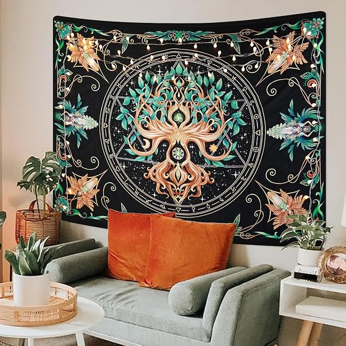 Natural Tree of Life Tapestry,Hippie Aesthetic Wall Tapestries, Psychedelic Aesthetic Decor, Large Tapestry for Bedrooms, Living Rooms, and Dorms-47.64x35.43 Inch