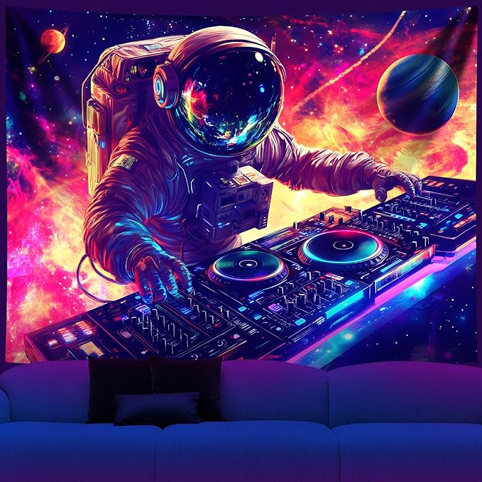 NYZE Blacklight Tapestry Music Wall Tapestry Space Art Colourful Design Tapestries for Hip Hop College Dorm Room Bedroom Wall Decor 79in×59in