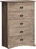 Prepac Sonoma Rustic 5-Drawer Tall Dresser for Bedroom, Farmhouse Dresser Chest of Drawers 17.75" D x 31.5" W x 44.75" H, Drifted Gray