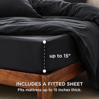 Bedsure Duvet Cover Queen Size with Fitted Sheet - 4 Pieces Prewashed Cotton-Like Extra Soft Bedding Set, Includes 1 Duvet Cover 90x90 Inches with Zipper Closure, 2 Pillow Shams, 1 Fitted Sheet, Black