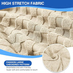 YEMYHOM Stretch Individual Cushion Covers Sofa Chair Seat Cushion Slipcovers Soft Couch Cover Replacement Large Checkered Furniture Protector with Elastic Bottom (1 Pc Cushion Cover, Light Beige)