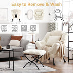 Lazy Chair with Ottoman, Large Lvory Lounge Accent Chair with Ottoman and FA Throw Pillow, Comfy Plush Reading Chair for Living Room Bedroom Dorm Room Office Apartment Relaxing Use