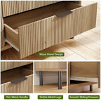 GarveeHome Oak Fluted 6 Drawer Dresser, Wide Wood Double Dresser with Metal Legs and Handles, Modern Chest of Drawers with Anti-Tipping Design for Bedroom Living Room, Hallway
