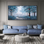 KLAKLA Blue Tree Wall Art for Living Room - Black Frame Border Bedroom Art - Prussian Blue Tree Wall Art for Bedroom - Framed Artwork Blue Leaves Plant Forest Wall Decor