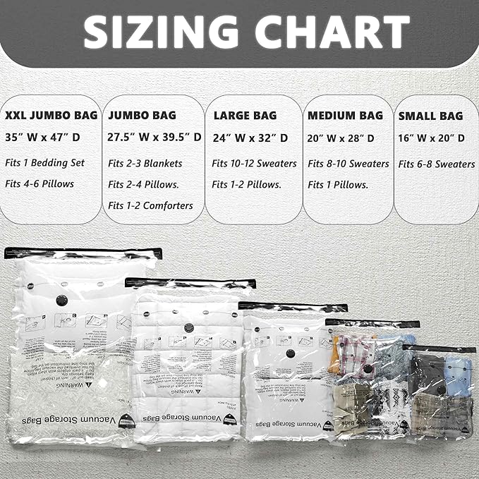 SUOCO 4 Jumbo XXL Vacuum Storage Bags, Space Saver Bags with Travel Hand Pump, Compression Airtight Sealer Bags for Clothes, Pillows, Comforters, Blankets