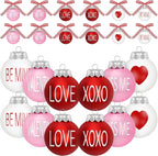 24PCS Ball Ornaments, 2.36 Inches Red Pink White Ball Shaped Ornaments, Cute Ball Hanging Baubles Decorations for Tree Love Day Wedding Christmas Party Supplies