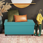 Ottoman Storage Bench for Living Room with Tray, Bedroom Foot Stool, Coffee Table Lid, End of Bed Faxu Leather 30" Inch (L-Green)
