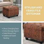 Convenience Concepts Designs4Comfort 5th Avenue Upholstered Storage Ottoman 24" - Contemporary Foot Stool and Seat with Hinged Lid for Living Room, Dining Room, Office, Forest Leopard Print Fabric