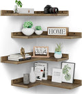 Floating Corner Shelves Set of 4, Rustic Pine Wooden Floating Corner Wall Shelf for Wall Décor Storage, L Shaped Corner Shelf Wall Mount For Bedroom, Living Room, Bathroom, Kitchen, Light Brown