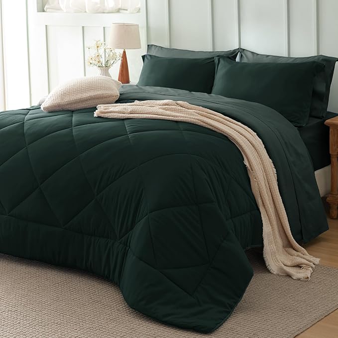 Bedsure Full Comforter Set Emerald Green - 7 Pieces Reversible Bedding, Full Size Bed Set for All Seasons, Bed in a Bag with Down Alternative Comforter, Sheets, Pillowcases & Shams