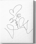 Y2K BOO Kissing Couple Wrapped Canvas Wall Art Romantic Intimacy Continuous Line Drawing 8x10 Inch Gallery Stretched Modern Home Love Art Decor