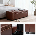 43.31'' Storage Ottoman Bench, Upholstered Tufted Bedroom Bench with Storage, End of Bed Storage Bench for Living Room & Entryway, 350 lb Capacity, Leather Brown