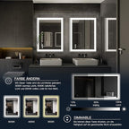 ISKM Framed LED Mirror for Bathroom 20"x28", Dimmable LED Bathroom Mirror with Lights, Anti-Fog, Front and Backlit Lighted Mirror 3-Colors, Shatterproof, Memory Function