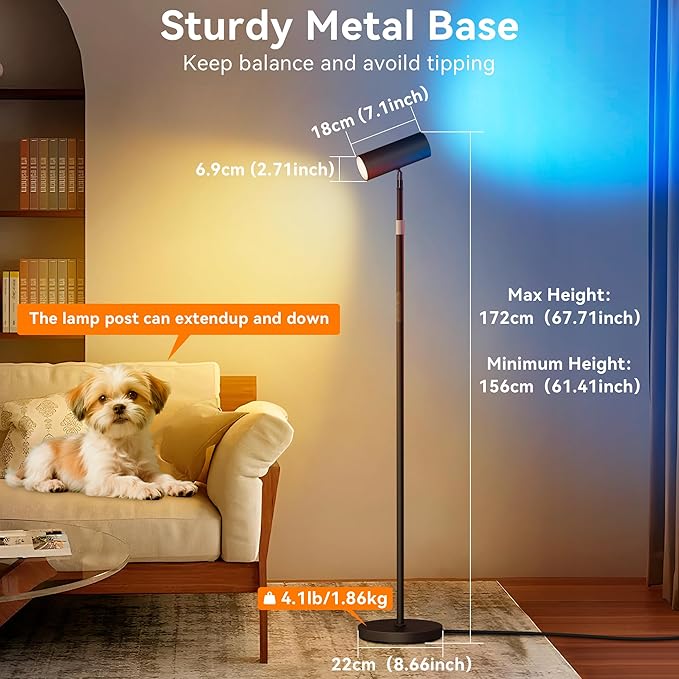 Spotlight Floor Lamp, Tall LED Standing Lamp with Remote/Touch Control, 2700K-6500K, 350°Rotating Head Standing Lamp, Reading Floor Lamp for Living Room, Bedroom, Office & Wall Art, Black RGB