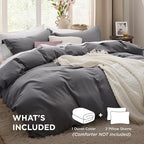 Bedsure Dark Grey Oversized Queen Duvet Cover - 3 Pieces Prewashed Cotton-Like Polyester Extra Soft Bedding Set, Includes 1 Duvet Cover 98x98 Inches with Zipper Closure & 2 Pillow Shams, No Comforter