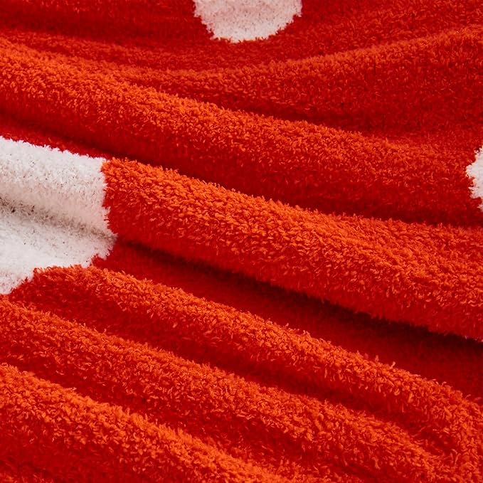 CozeCube Super Soft Fullfy Microfiber Reversible Knitted Blankets, Warm Cozy Fuzzy Plush Throw, Orange red and White Polka Dot Throw Blanket for Couch Bed Sofa, 60" x 80"