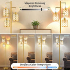 New Upgraded 72" Tall Dimmable Floor Lamp, 3 x 800LM 9W LED Bulbs Included, Farmhouse Standing Lamp with Remote Control, Industrial Tree Pole Floor Lamps for Living Room, Bedroom, Study Room - Gold