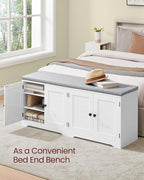 VASAGLE Shoe Storage Bench with Cushion, 3-Tier Entryway Bench with Padded Seat, Doors, Adjustable Shelves, 14 x 47.6 x 20.7 Inches, for Hallway, Bedroom, Cloud White and Dove Gray ULSB048WB01