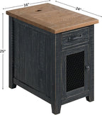 Martin Svensson Home Solid Wood Black and Driftwood Rustic Chairside End Table with Power and Storage