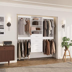 ROOMTEC Modular Closet System, 90" Wall-Mounted Closet Organizer with Drawers and Hanging Rods, Wooden Tower for Walk-In Closets, Wardrobe Storage Kit, White