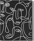 Abstract Face Pattern Wrapped Canvas Wall Art Black Background White Continuous Line Drawing 11x14 Inch Gallery Stretched Modern Home Art Decor