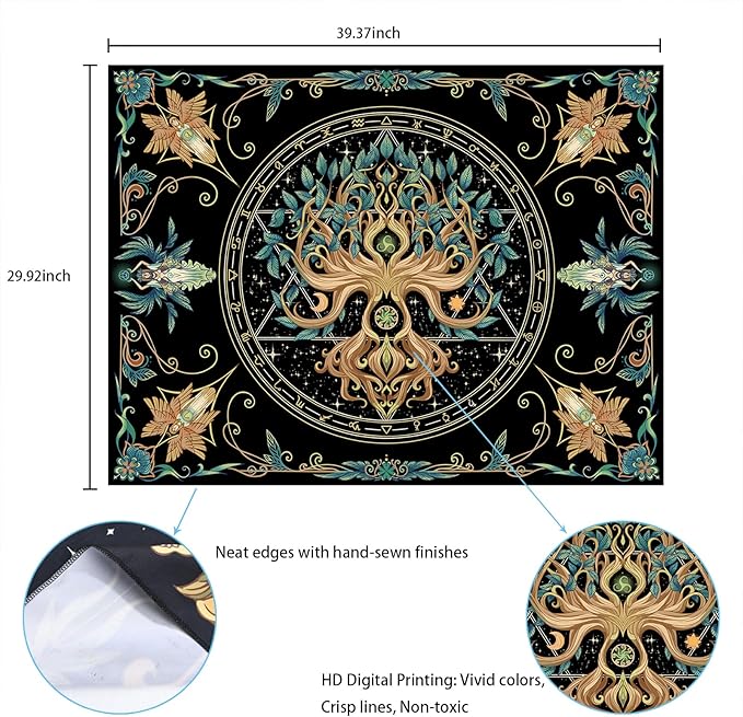 Natural Tree of Life Tapestry,Hippie Aesthetic Wall Tapestries, Psychedelic Aesthetic Decor, Large Tapestry for Bedrooms, Living Rooms, and Dorms-39.37x29.92 Inch