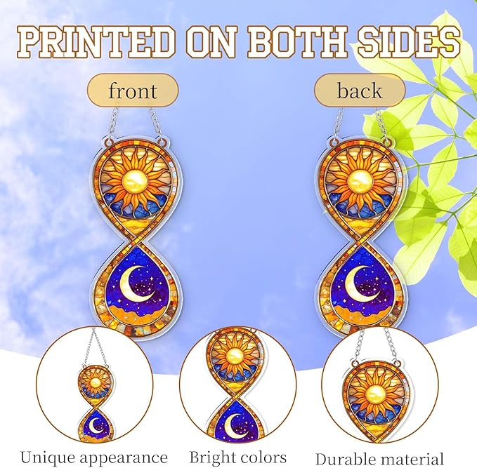 Sun Moon Gifts for Women, Acrylic Sun Moon anging Ornaments, Whimsical Decor Ornaments for Home Window & Car Decor, Sun Catcher for Home Decor, Christmas Ornament