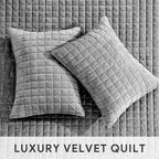RECYCO Luxury Velvet Quilt Set, California King 118'' x 106'' Oversized Bedspread, Ultra Soft Velvet Comforter, Lightweight Box Stitch Bedding Sets for All Season, with 2 Shams, Charcoal Gray