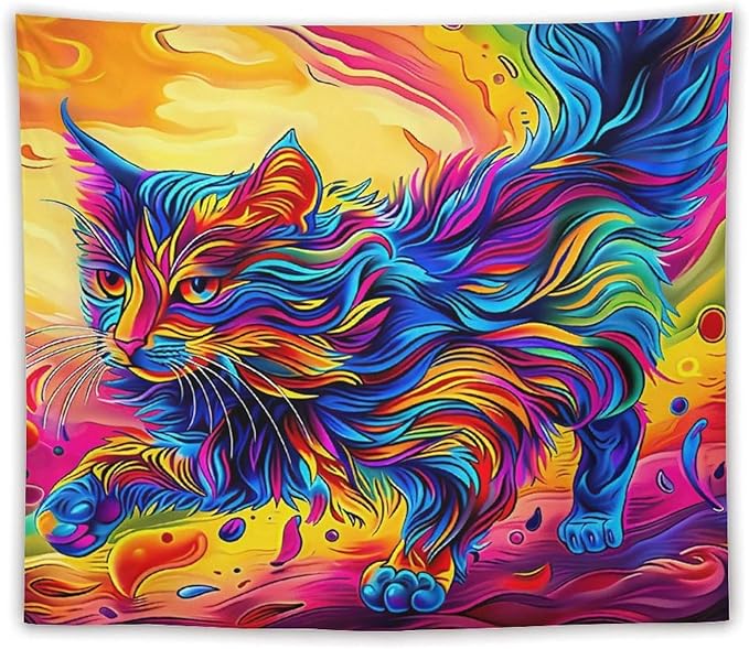 VUMIVI Colorful Cat Tapestry Pet Oil Painting Print Rainbow Colorful Abstract Art Pattern Tapestry Wall Hanging for Living Room Bedroom Dorm Classroom Aesthetic Decor W60xL50in