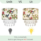 Hummingbird Floral Lamp Shade with Acrylic Bead Droplets, Spring Humming Bird Flower Fabric Light Shade for Pendant Table & Floor Lamps, Memorial Gift for Bird Lover, 11.8in