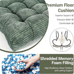 Meditation Floor Pillow Set,Memory Foam Meditation Cushion for Adults Sitting, Large Square Thickened Seat Cushions for Yoga, Tatami Living Room (1, Dark Green)