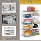 2 Pack Closet Shelf Organizer, Closet Organizers and Storage Shelves With Adjustable Dividers, Stackable Storage Bins Baskets For Clothes Sweaters Jeans Jackets, With Wooden Board, 8 Compartments