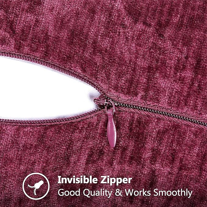 decorUhome Spring Chenille Soft Cozy Throw Pillow Covers 22x22 Set of 2, Modern Farmhouse Boho Velvet Decorative Euro Sham Pillow Cases with Stitched Edge for Couch Sofa Bed Home Decor, Rhododendron